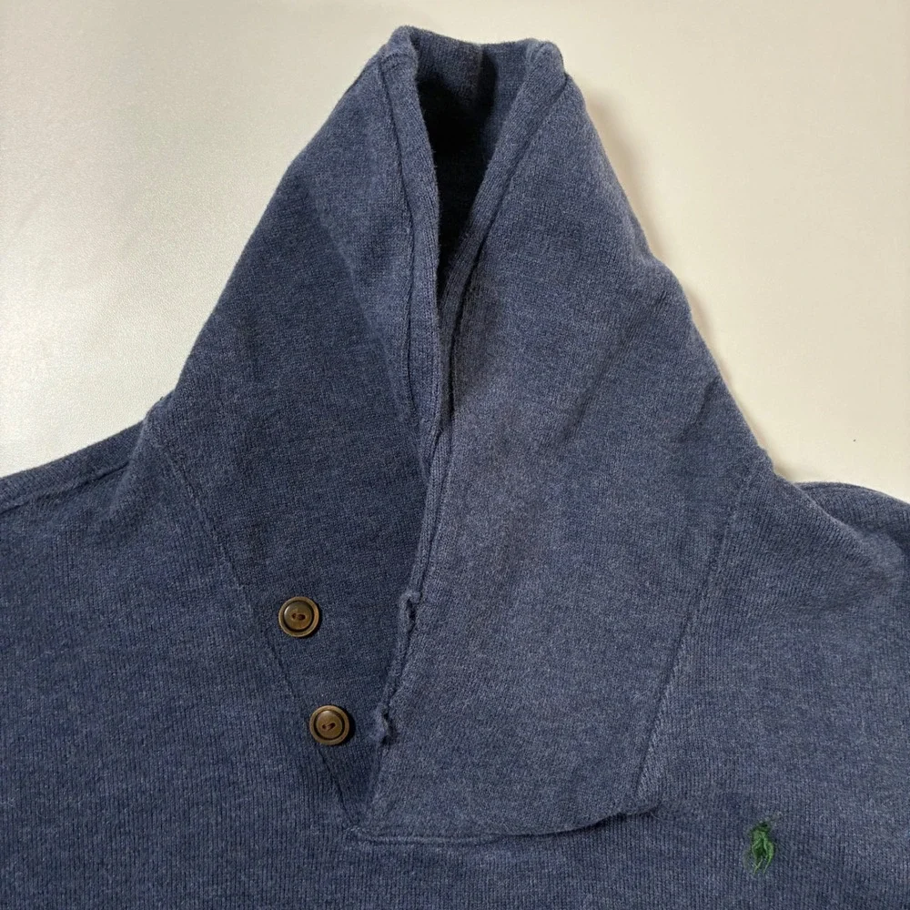 Polo‎ Ralph Lauren Shawl Collar Sweatshirt Large Blue Elbow Patches 90s Y2K